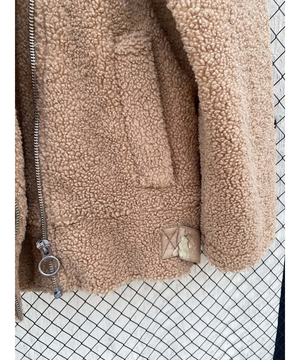 Amber brown-colored, teddy, zipper jacket