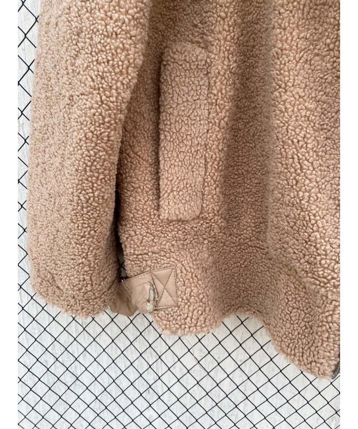 Amber brown-colored, teddy, zipper jacket