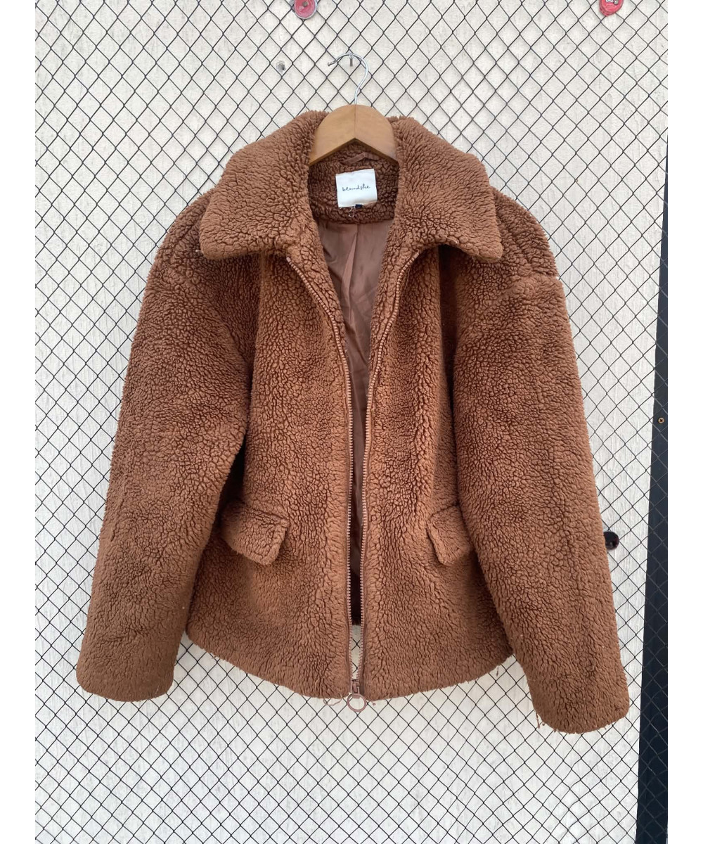Brown, teddy, zipper jacket