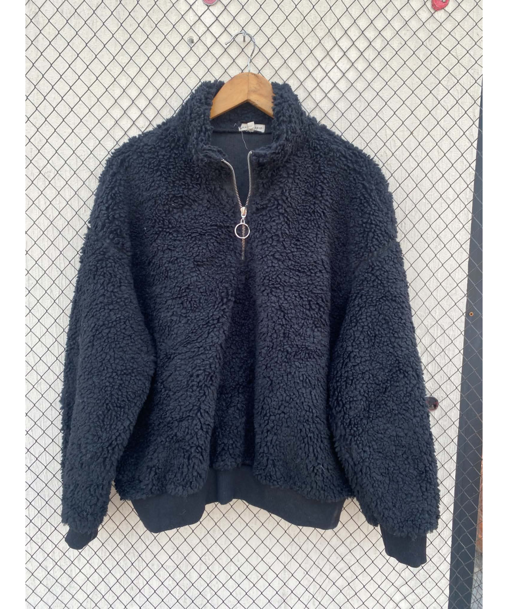 Black, teddy, oversized pullover