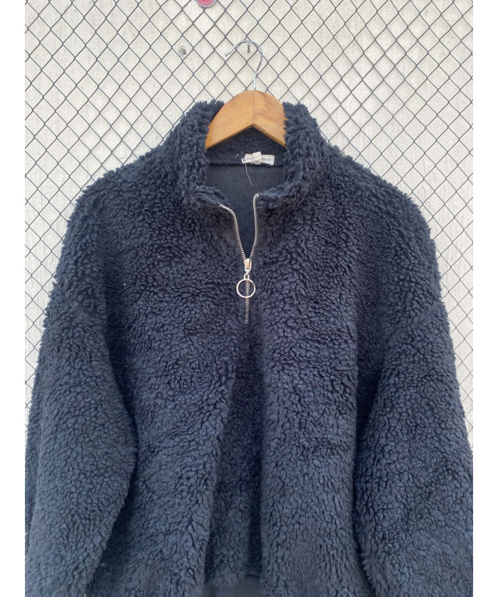 Black, teddy, oversized pullover