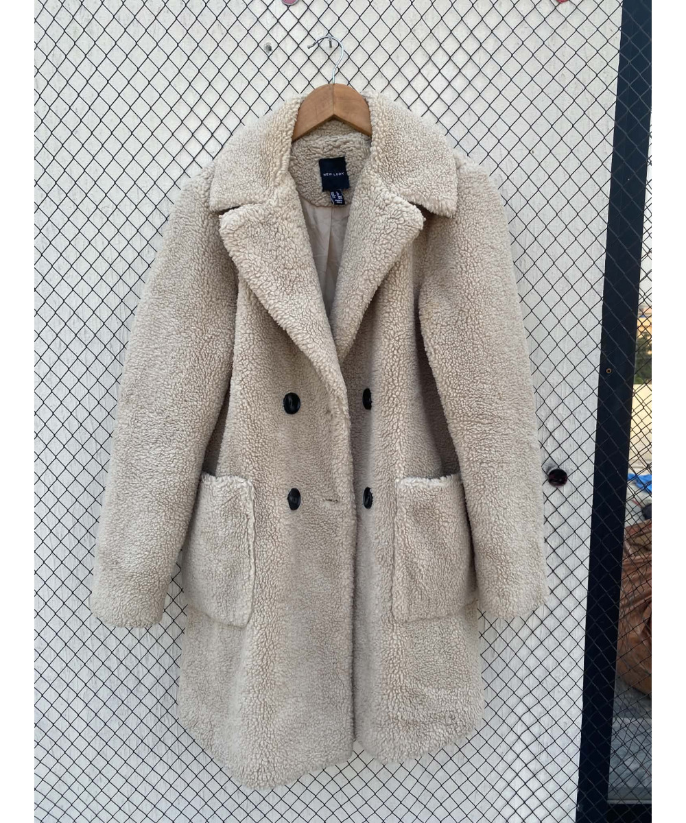 Beige, teddy, double-breasted coat