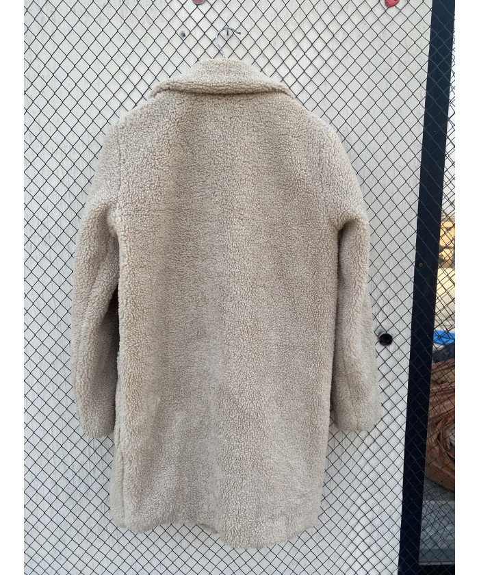 Beige, teddy, double-breasted coat