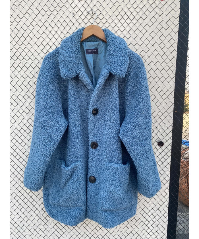 Blue, teddy, button-up jacket