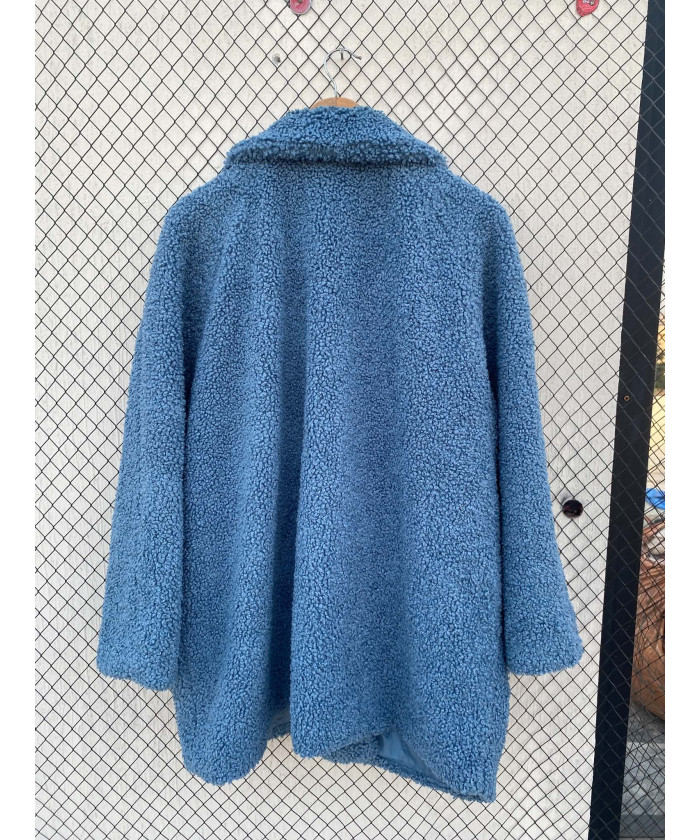 Blue, teddy, button-up jacket