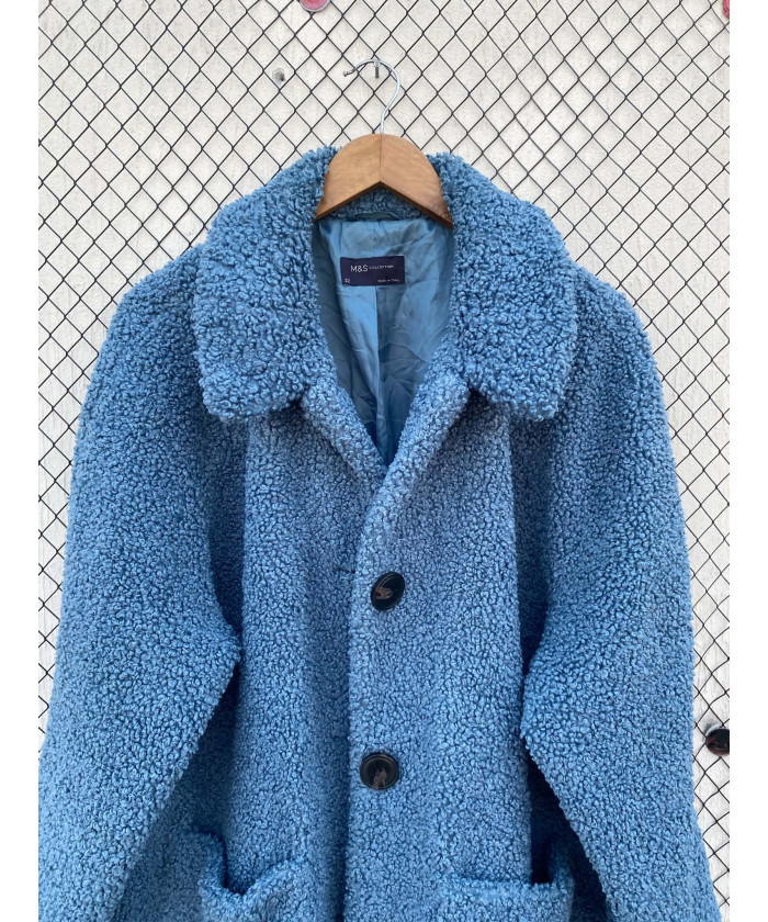 Blue, teddy, button-up jacket