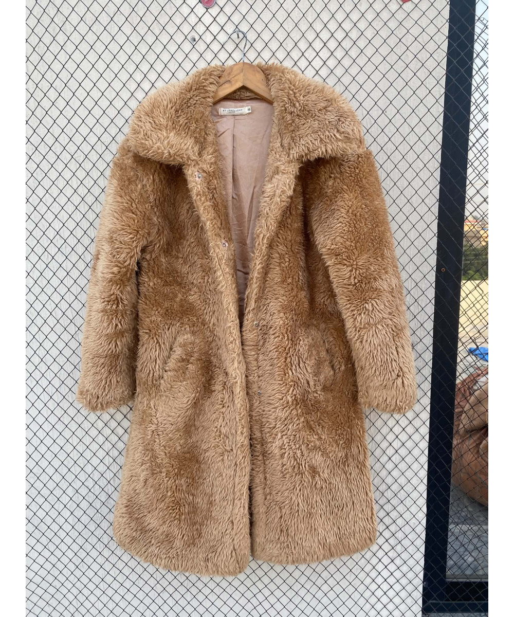 Brown, long, faux fur coat