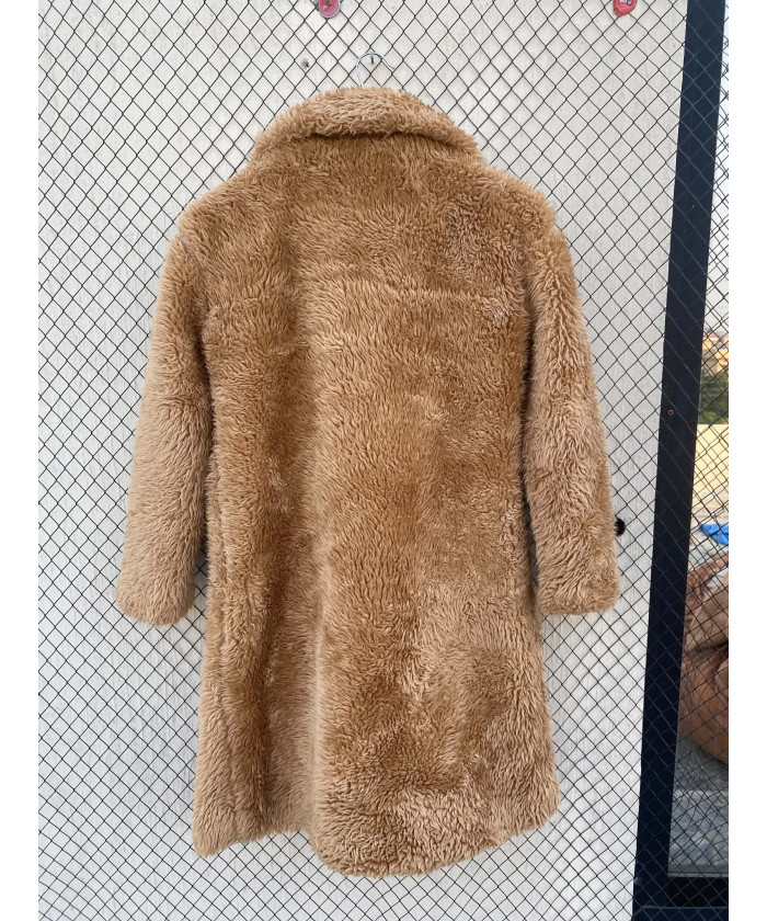 Brown, long, faux fur coat