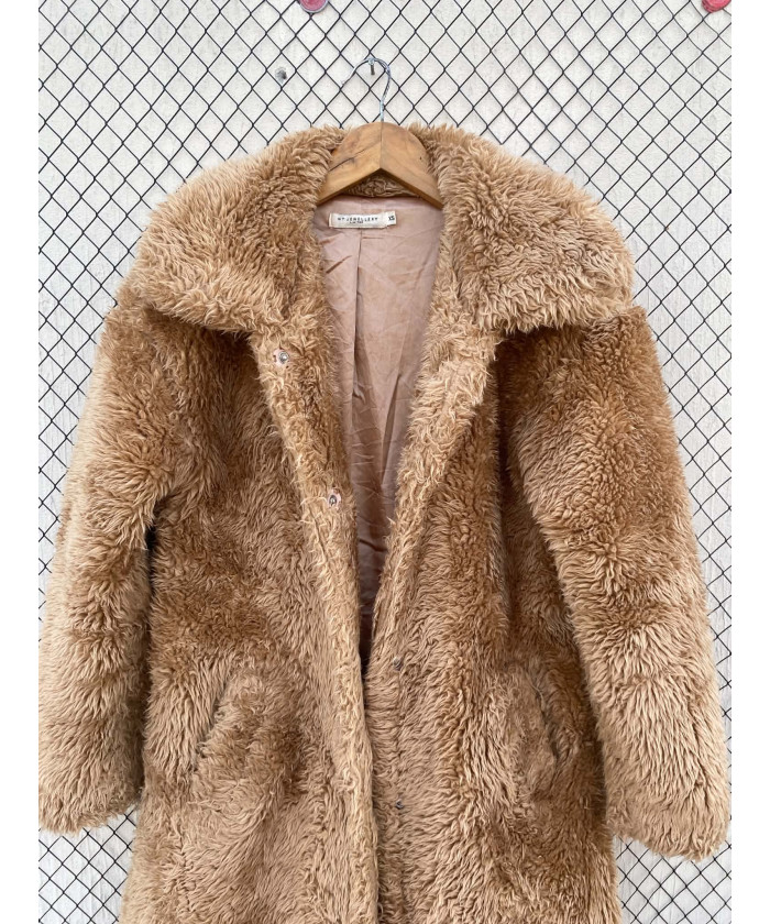 Brown, long, faux fur coat