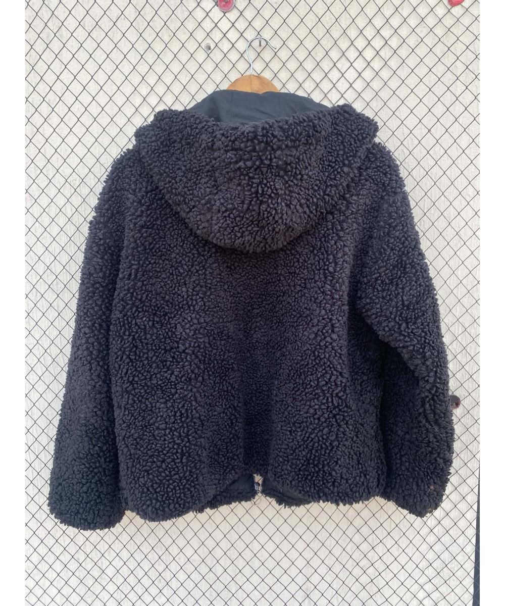 Black, teddy, hooded, zipper jacket
