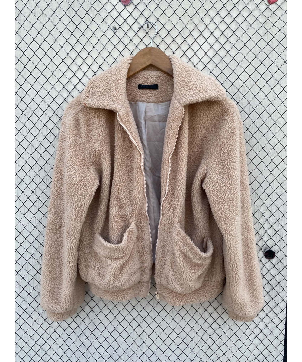 Beige, teddy, zipper jacket