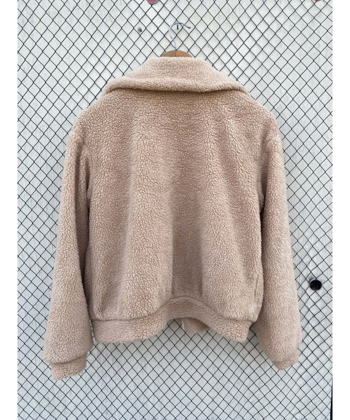 Beige, teddy, zipper jacket