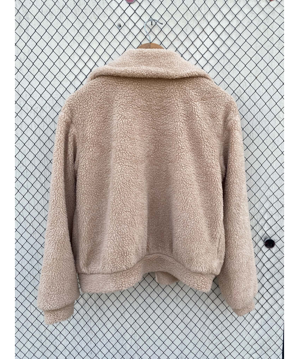Beige, teddy, zipper jacket