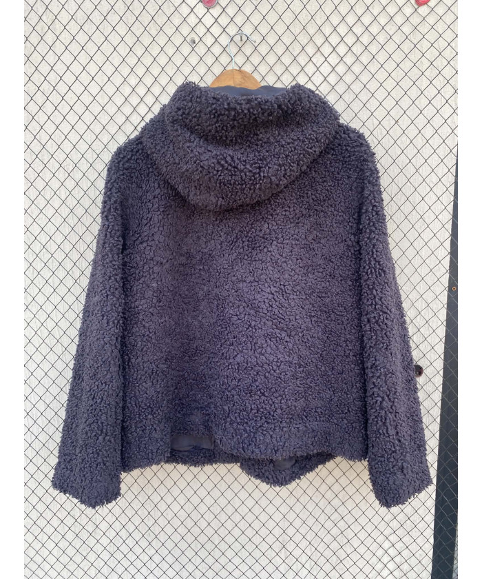 Black, teddy, hooded jacket