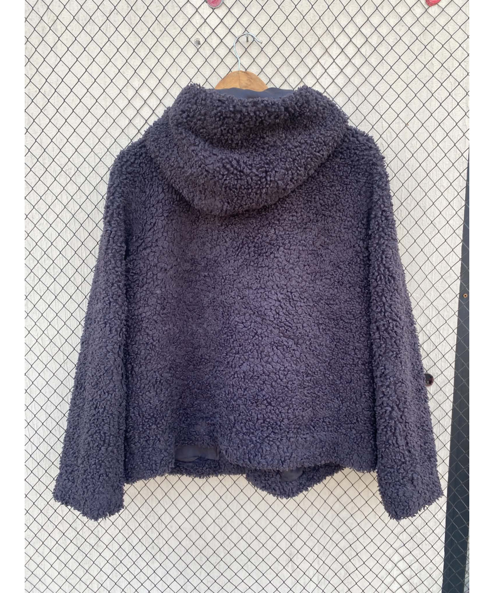 Black, teddy, hooded jacket