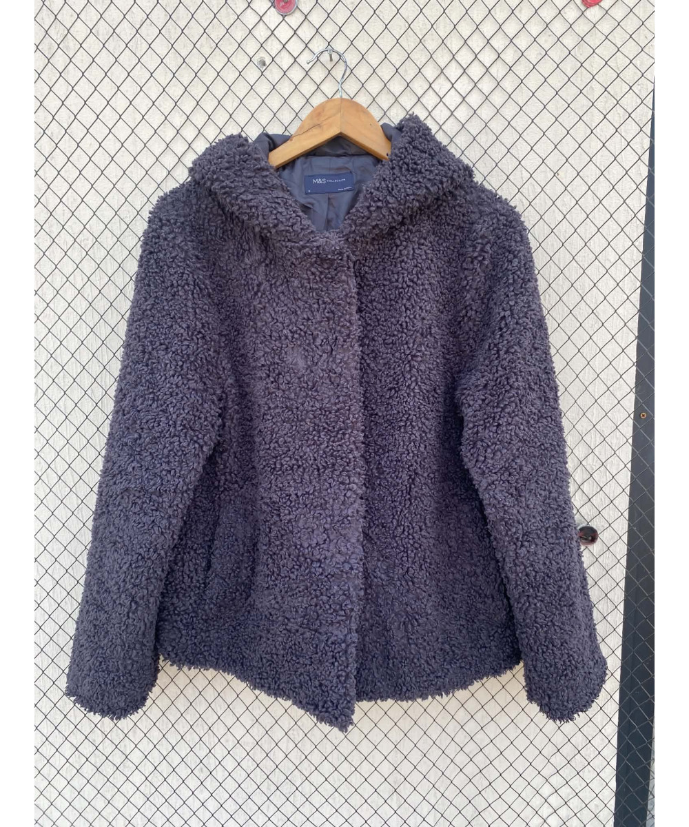 Black, teddy, hooded jacket