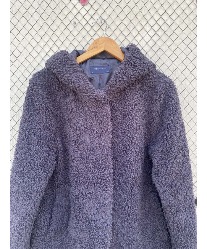 Black, teddy, hooded jacket