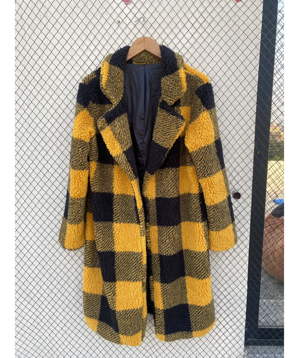 Yellow, checkered, teddy coat