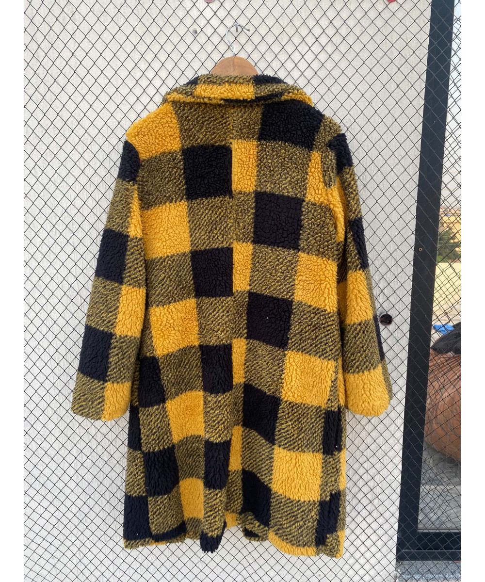 Yellow, checkered, teddy coat