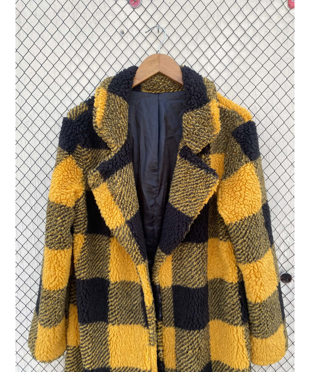 Yellow, checkered, teddy coat
