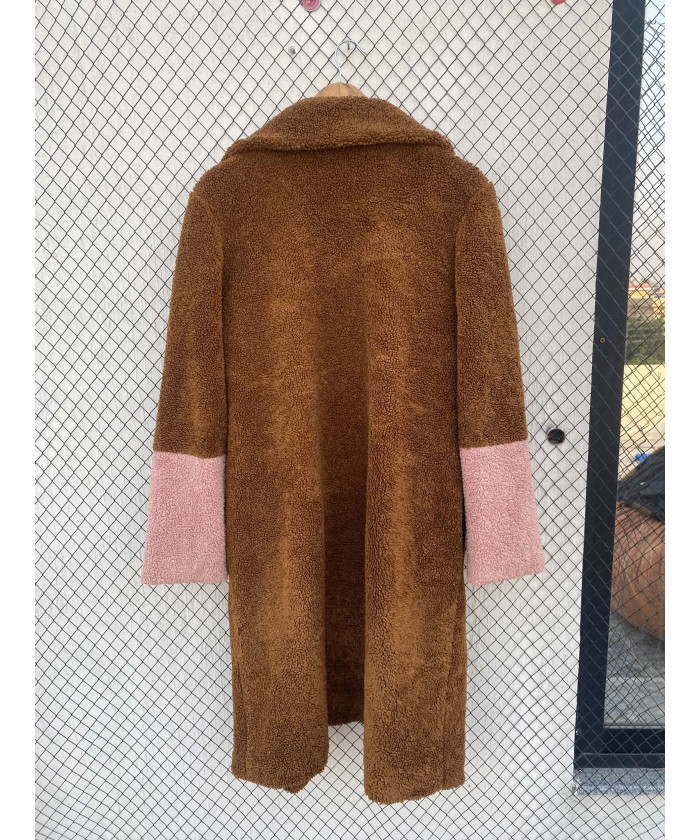 Brown, long, teddy coat
