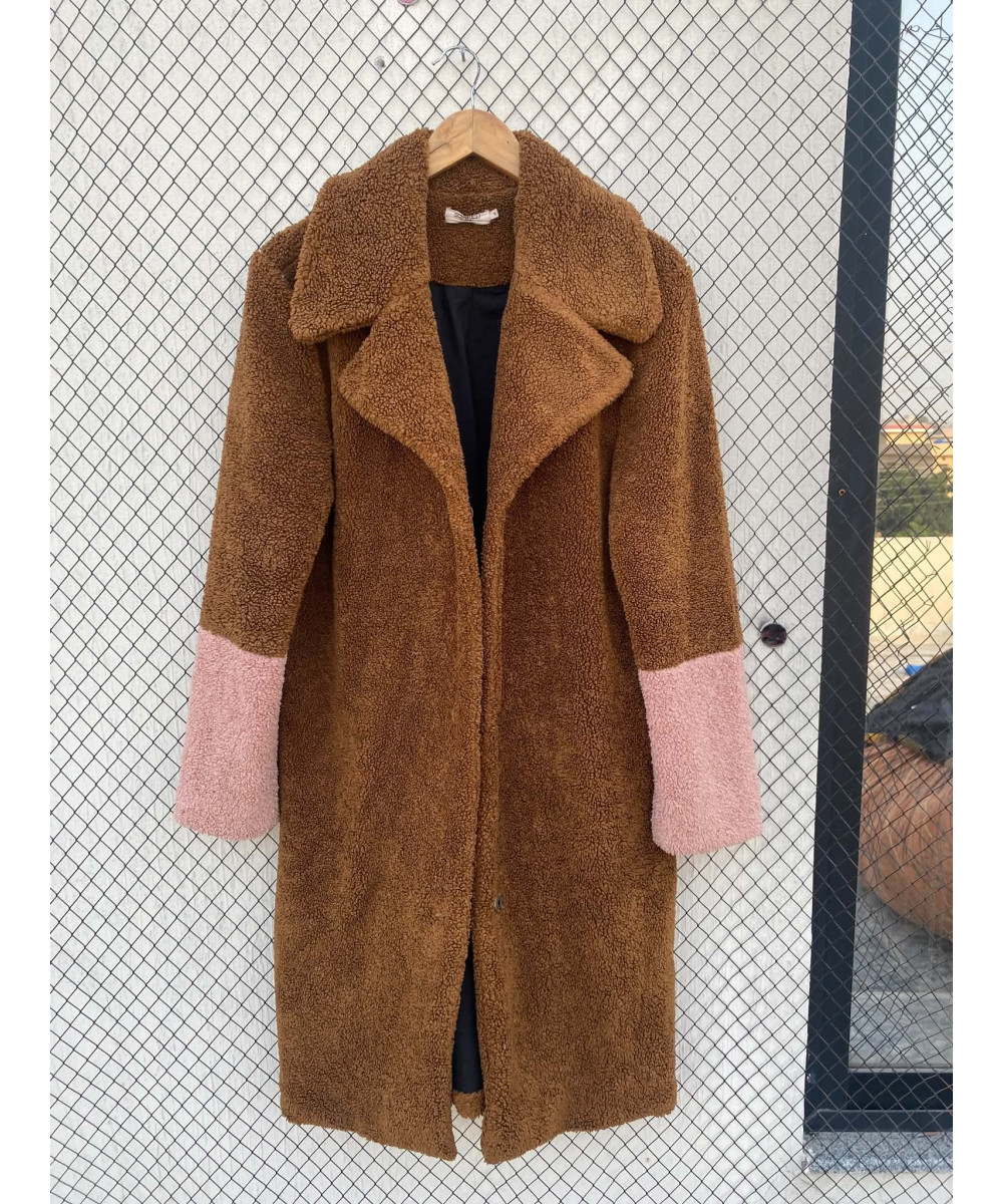 Brown, long, teddy coat