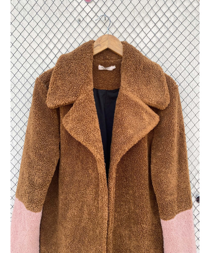 Brown, long, teddy coat