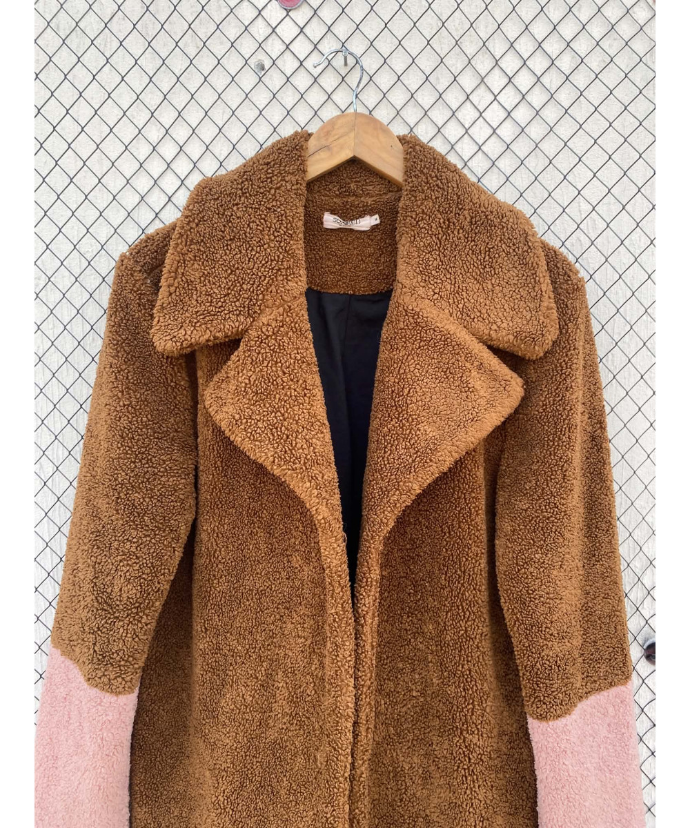 Brown, long, teddy coat