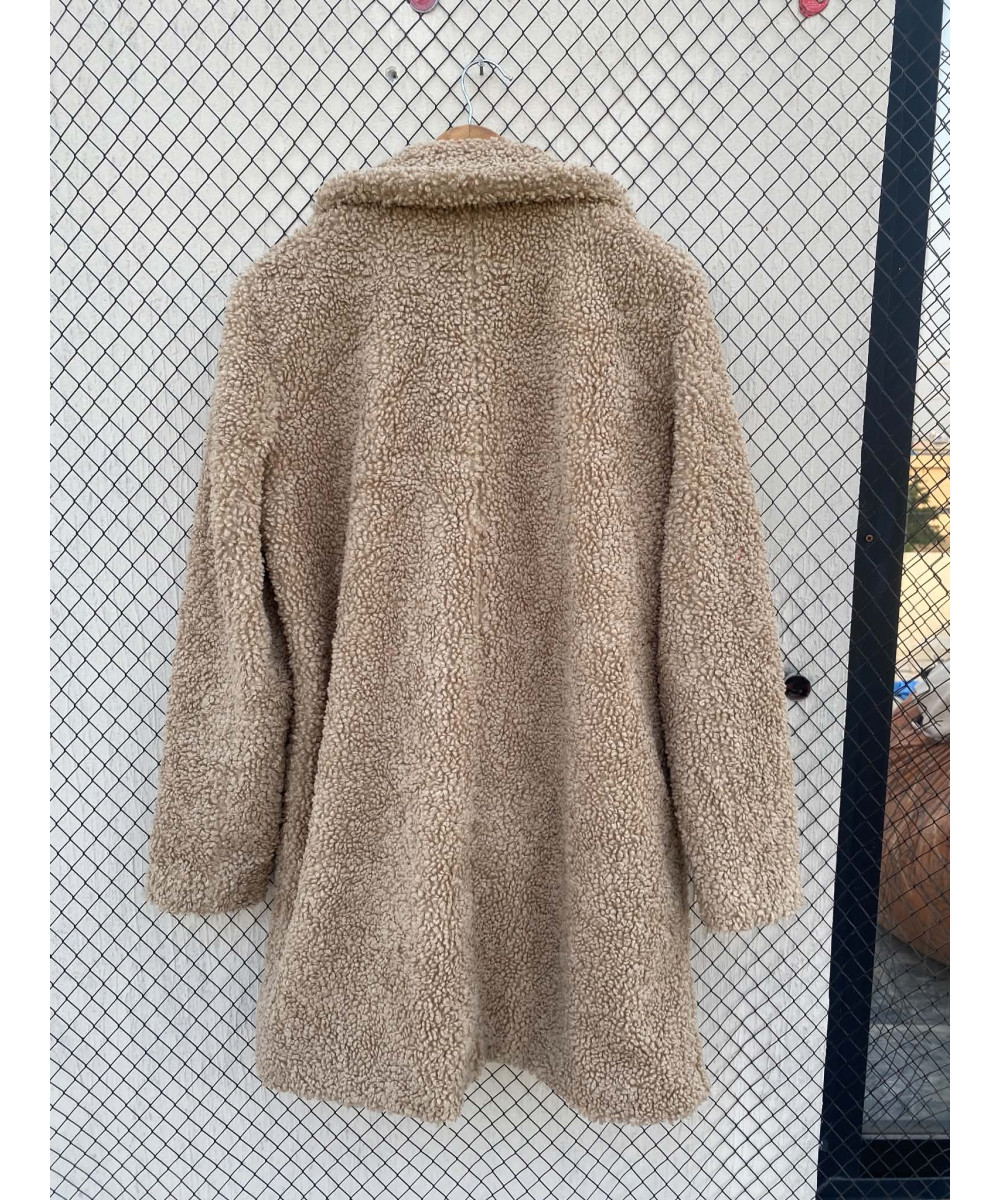 Camel-colored, long, teddy coat