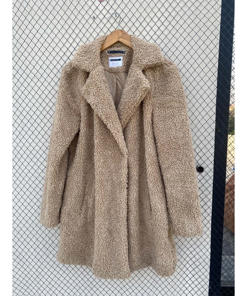Camel-colored, long, teddy coat