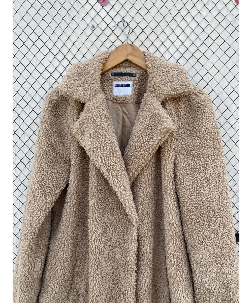 Camel-colored, long, teddy coat