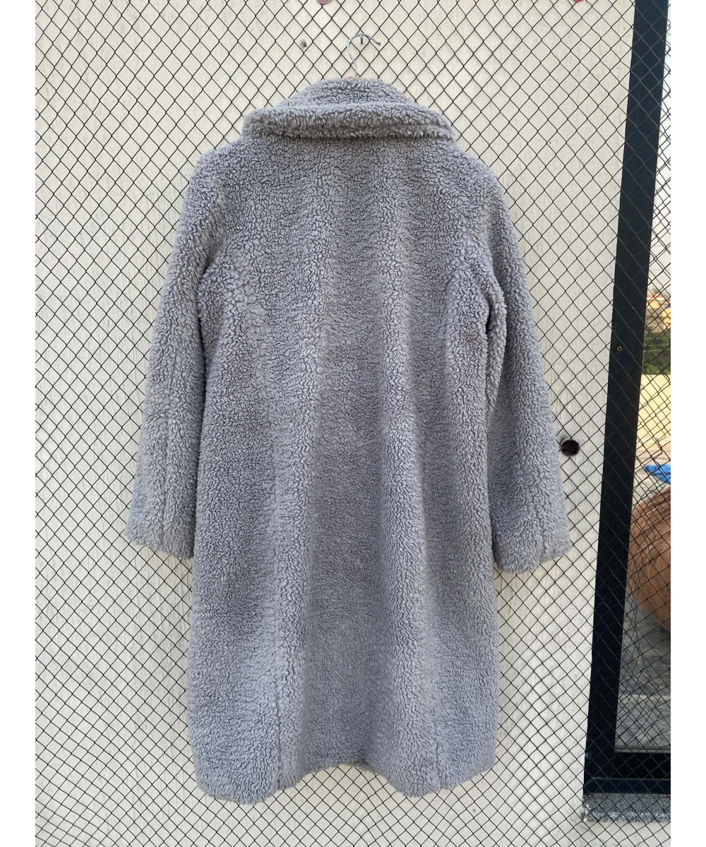 Light gray, long, teddy coat