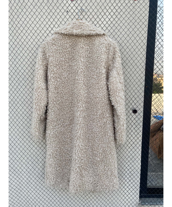 Cream-colored, long, faux...