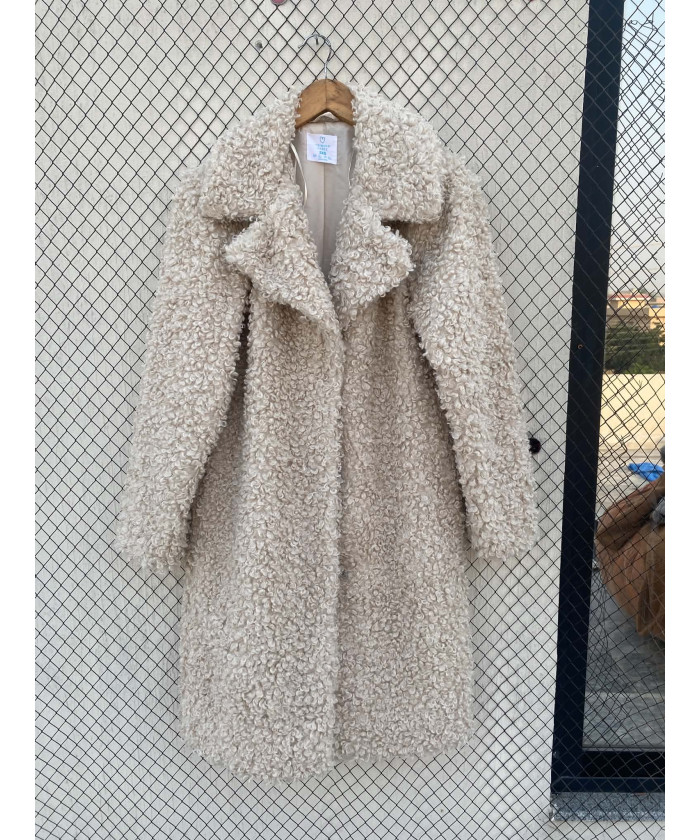 Cream-colored, long, faux...