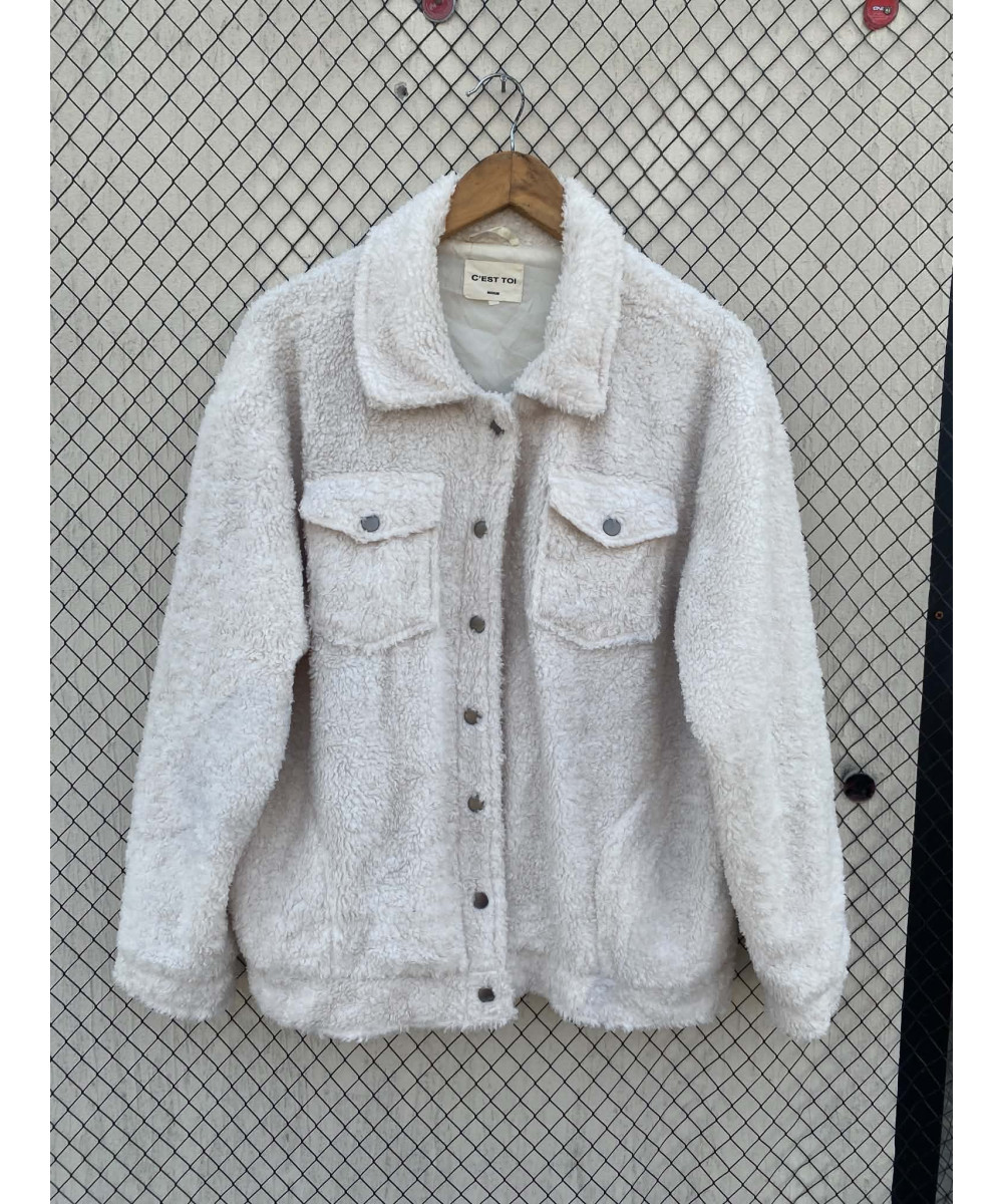White, teddy, button-up jacket