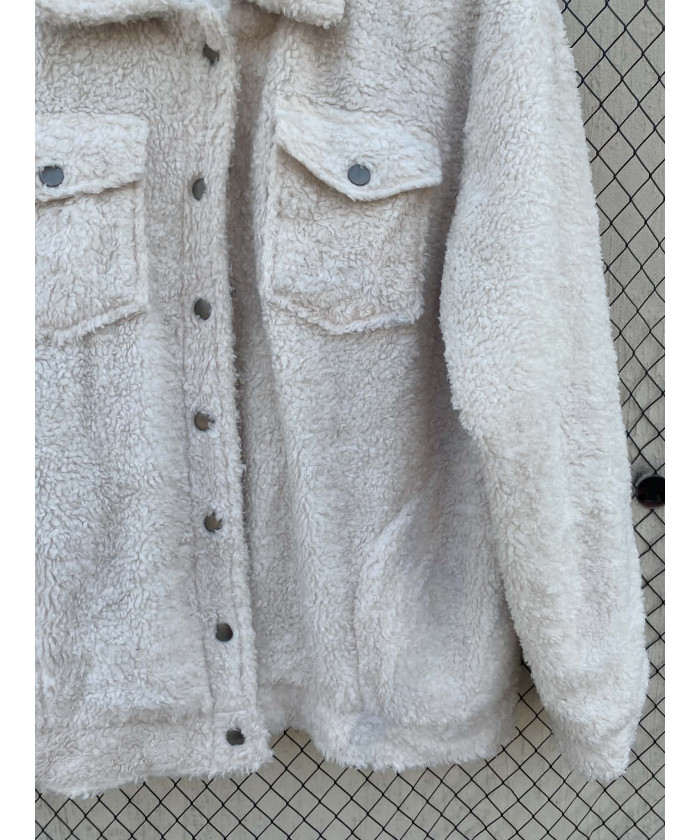 White, teddy, button-up jacket