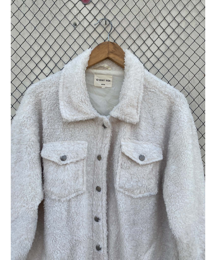 White, teddy, button-up jacket