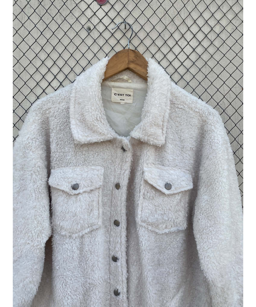 White, teddy, button-up jacket