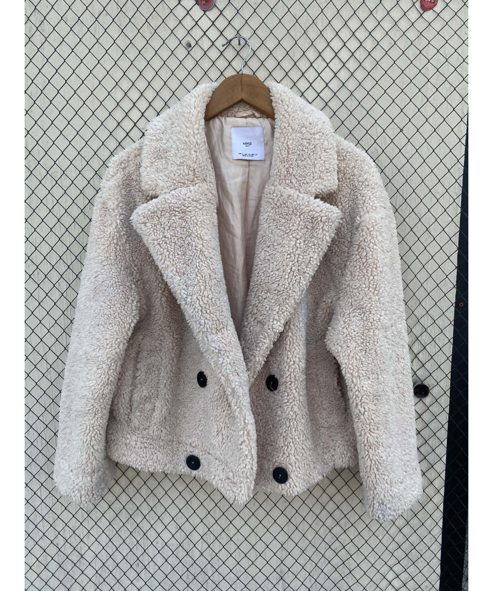 Beige, teddy, double-breasted coat