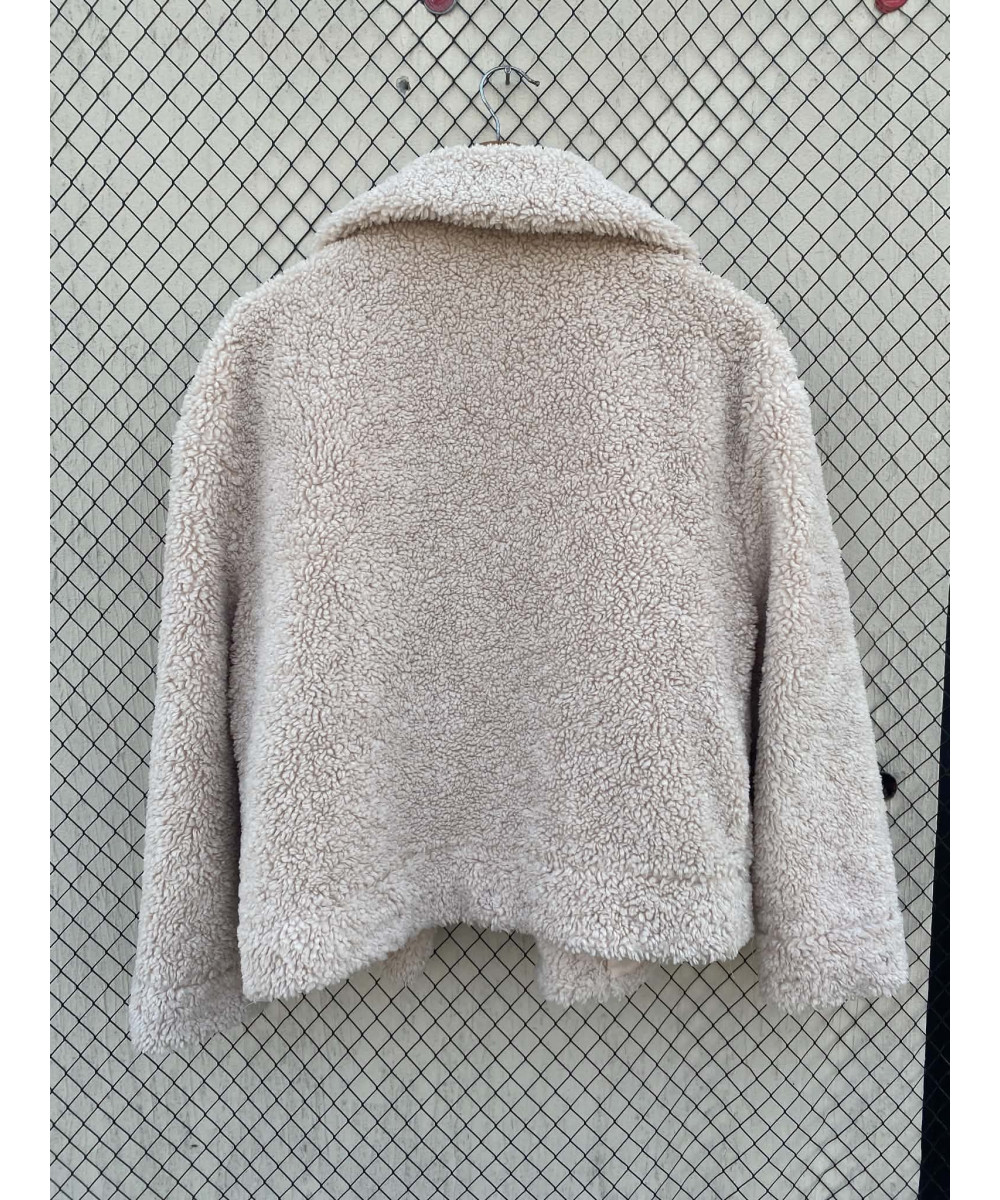 Beige, teddy, double-breasted coat