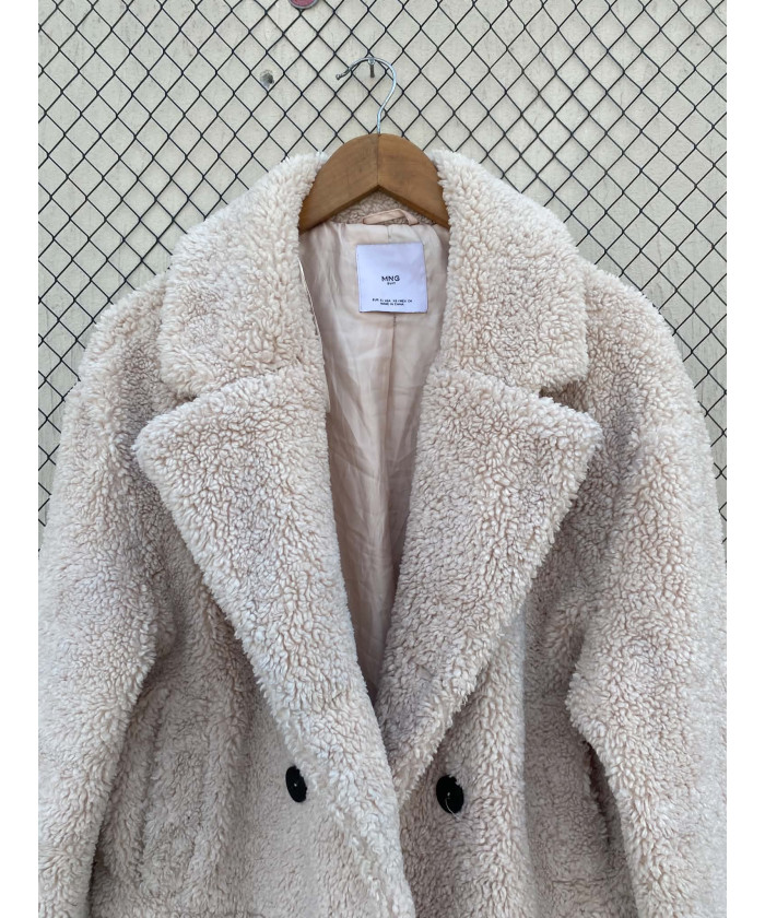 Beige, teddy, double-breasted coat