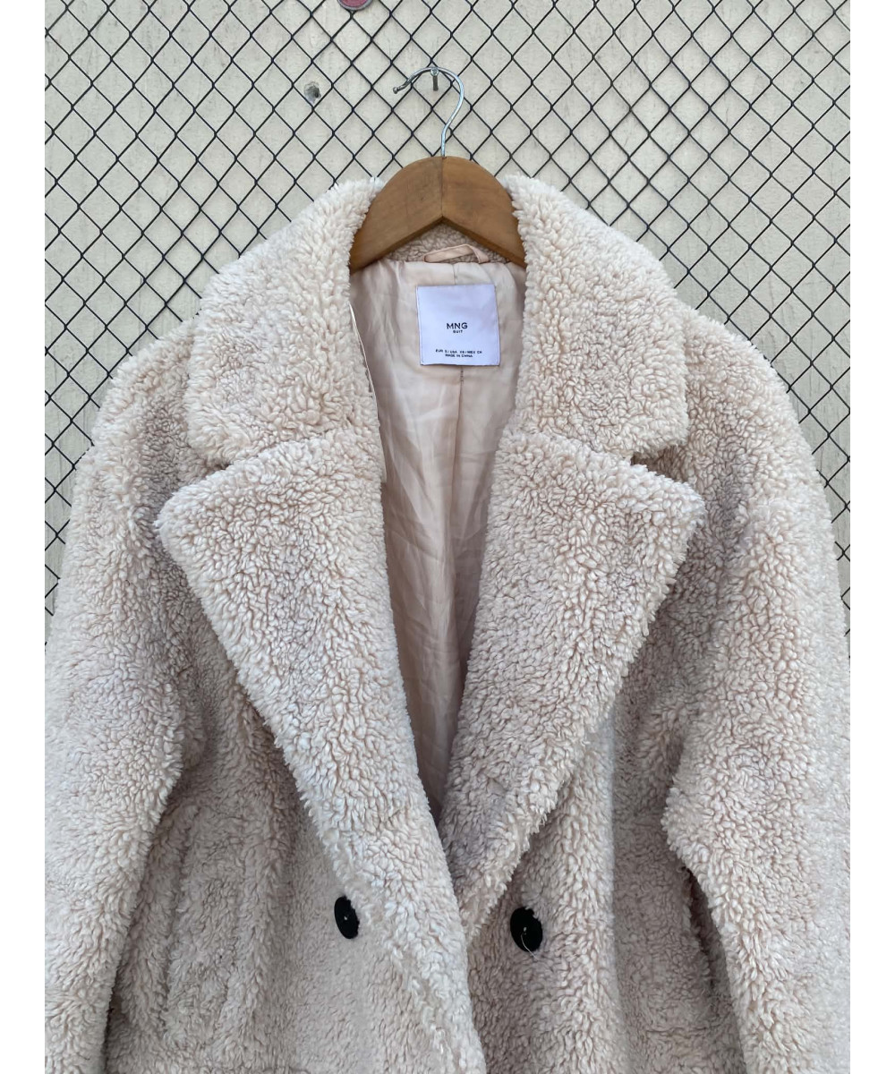 Beige, teddy, double-breasted coat