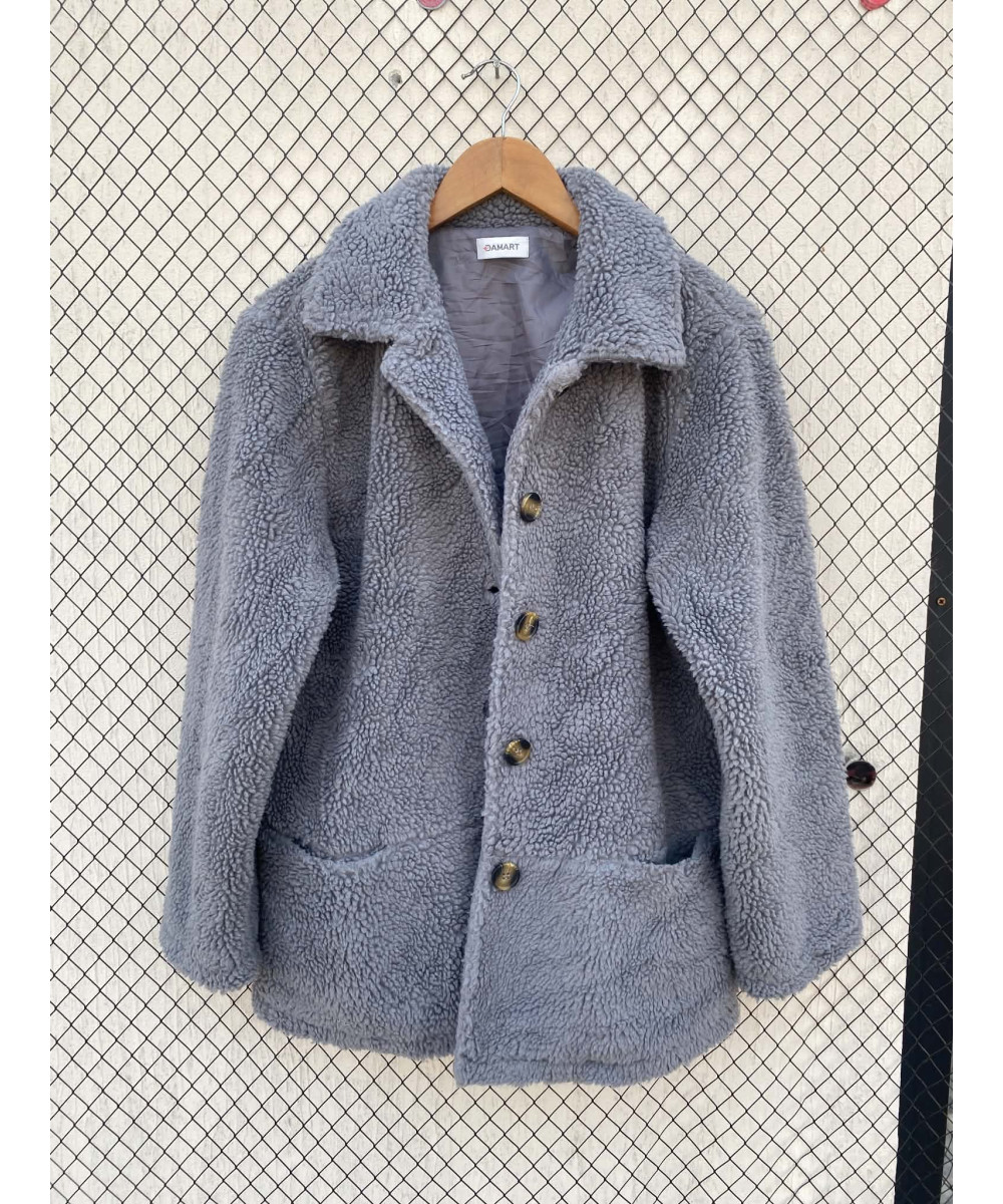 Gray, teddy, button-up jacket