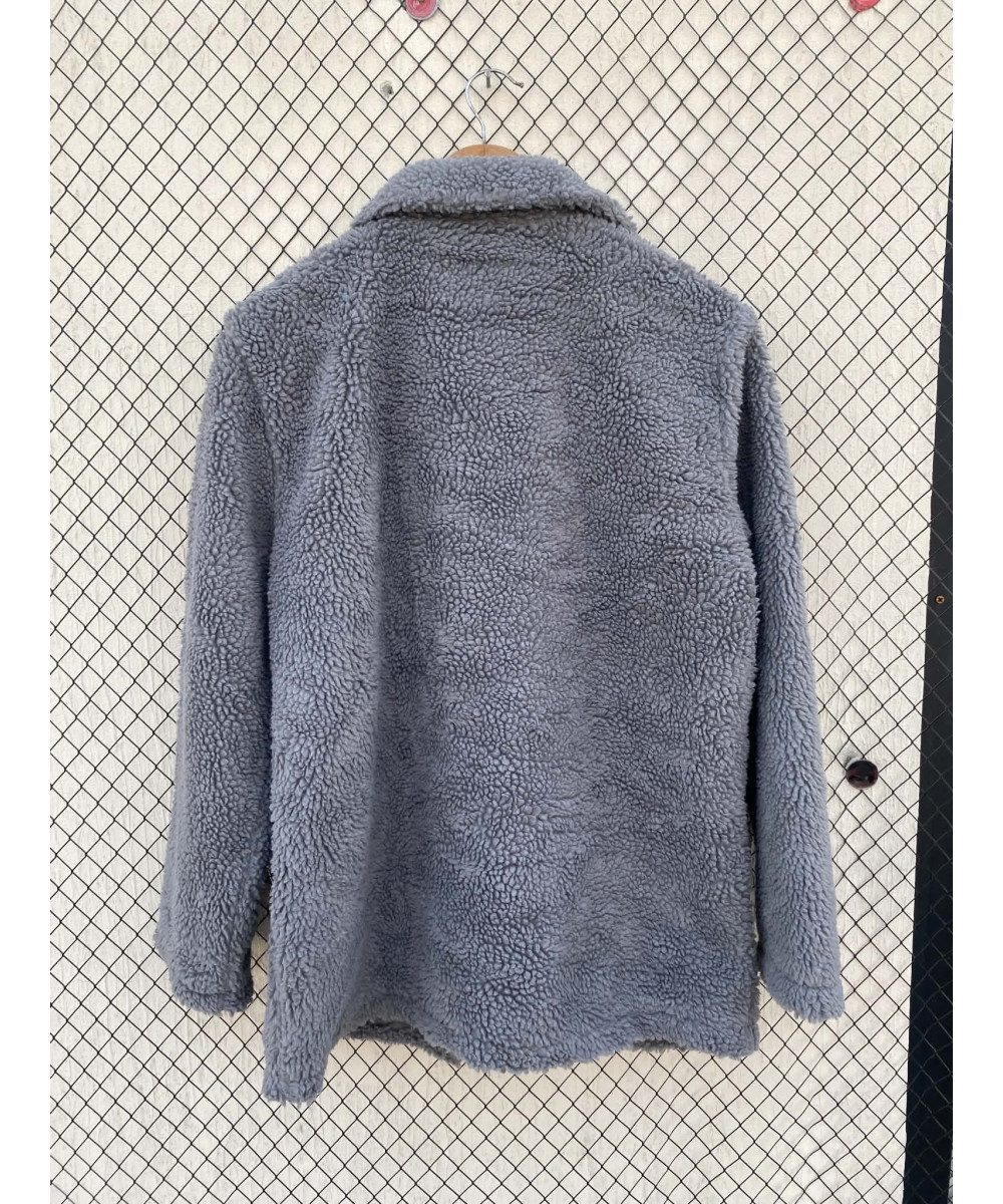 Gray, teddy, button-up jacket