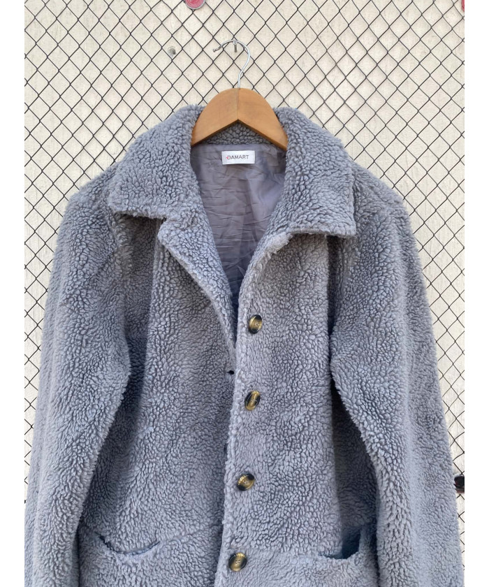 Gray, teddy, button-up jacket