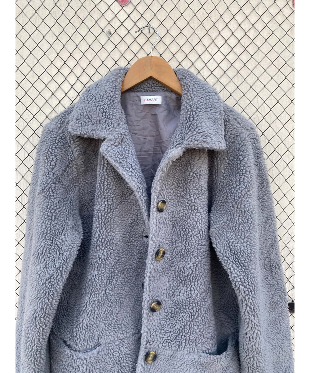 Gray, teddy, button-up jacket