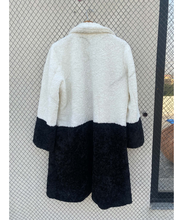 Two-toned, long, teddy coat