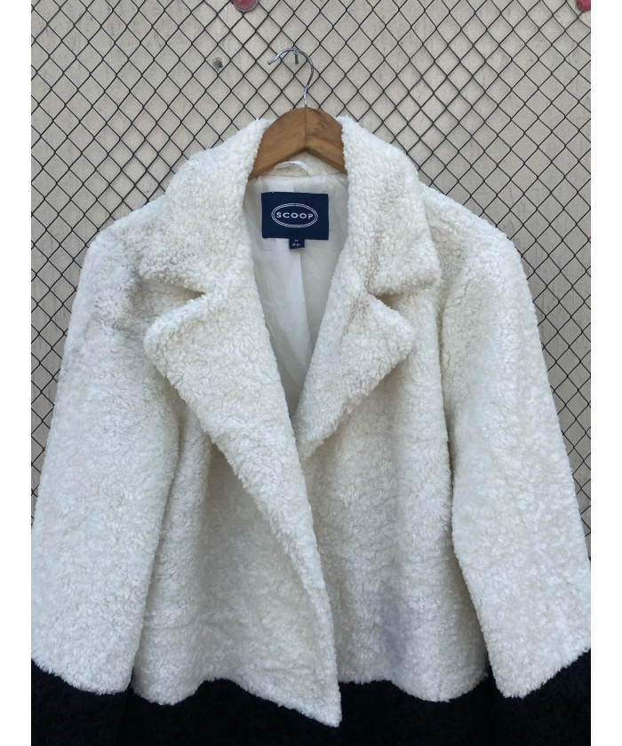 Two-toned, long, teddy coat