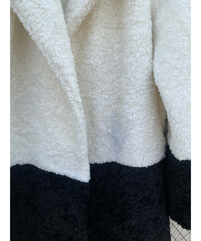 Two-toned, long, teddy coat