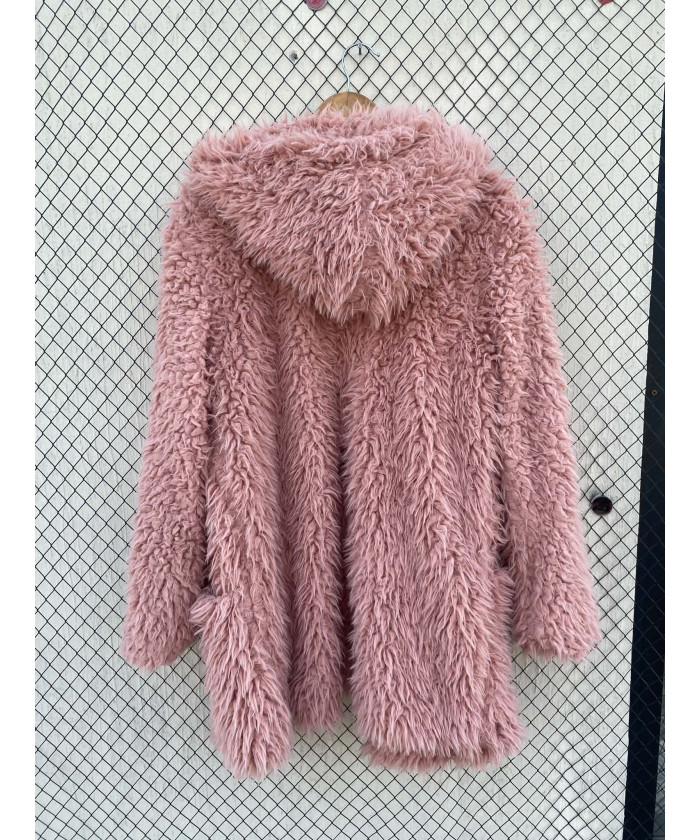Pink, faux fur, hooded jacket